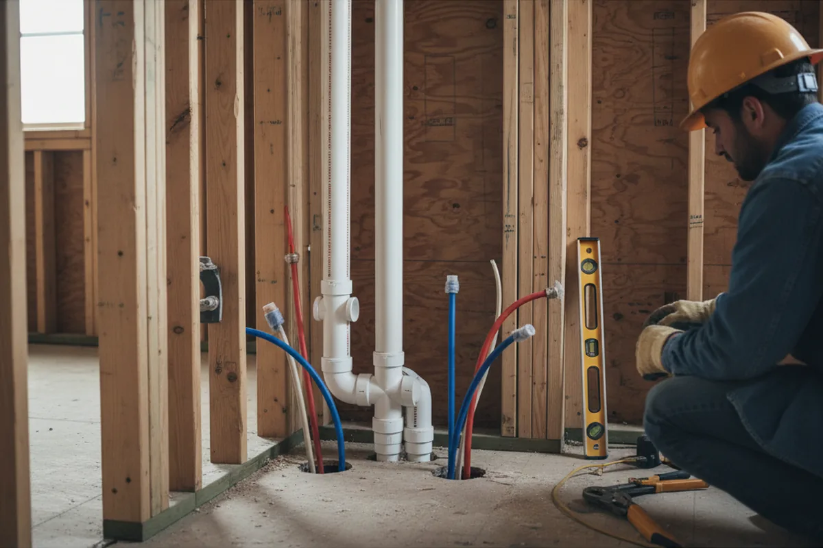 Drain and supply rough-in during Sump Pump Repair in Otisco